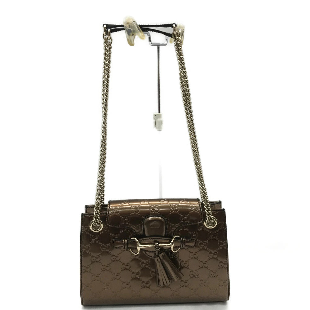 Gucci Metallic Bronze Brown Guccissima Leather Emily Chain Bag horsebit